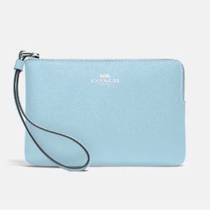 Coach light blue Corner Zip Wristlet